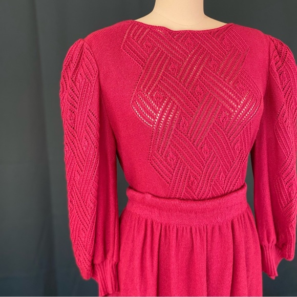 Vintage 70s Pink Bishop Sleeve Sweater & Skirt Set - Picture 4 of 4